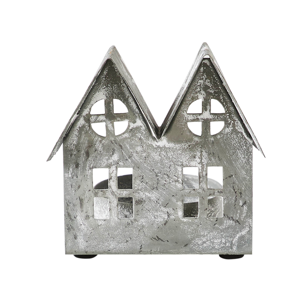 Tealight Holder Metal Village House H Antique Grey 7.25x5.5x4.75