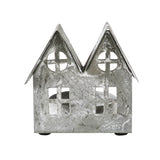 Tealight Holder Metal Village House H Antique Grey 7.25x5.5x4.75
