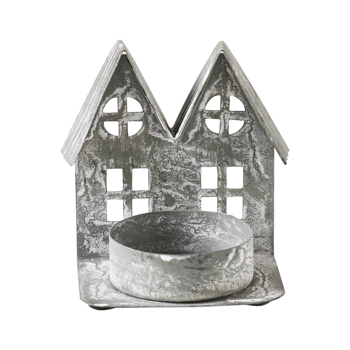 Tealight Holder Metal Village House H Antique Grey 7.25x5.5x4.75