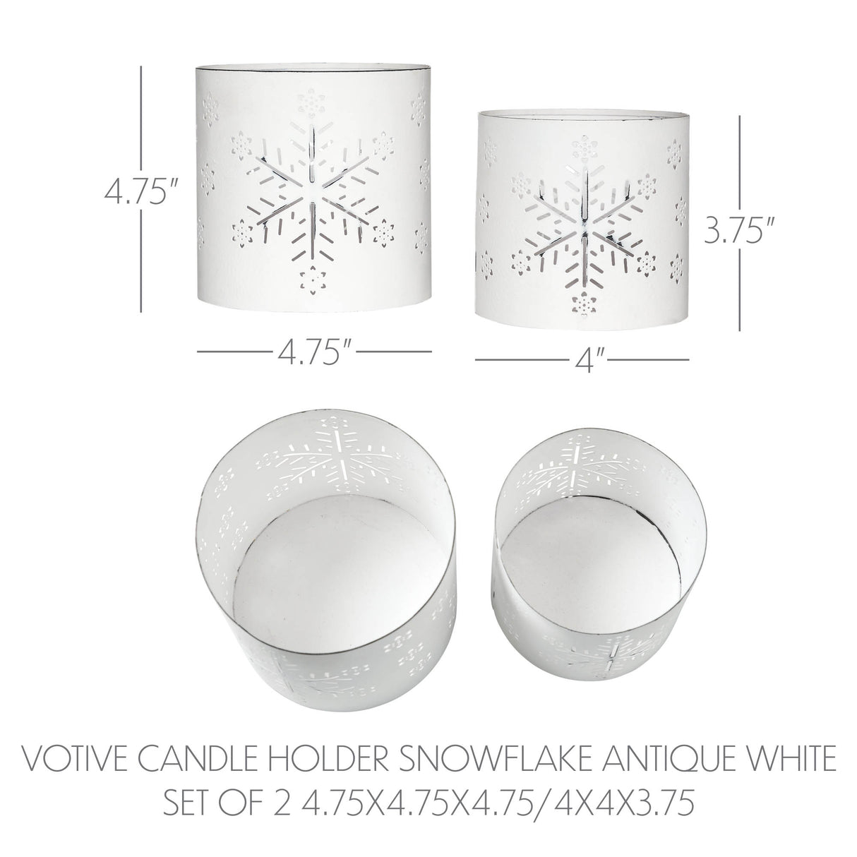 Votive Candle Holder Snowflake Antique White Set of 2