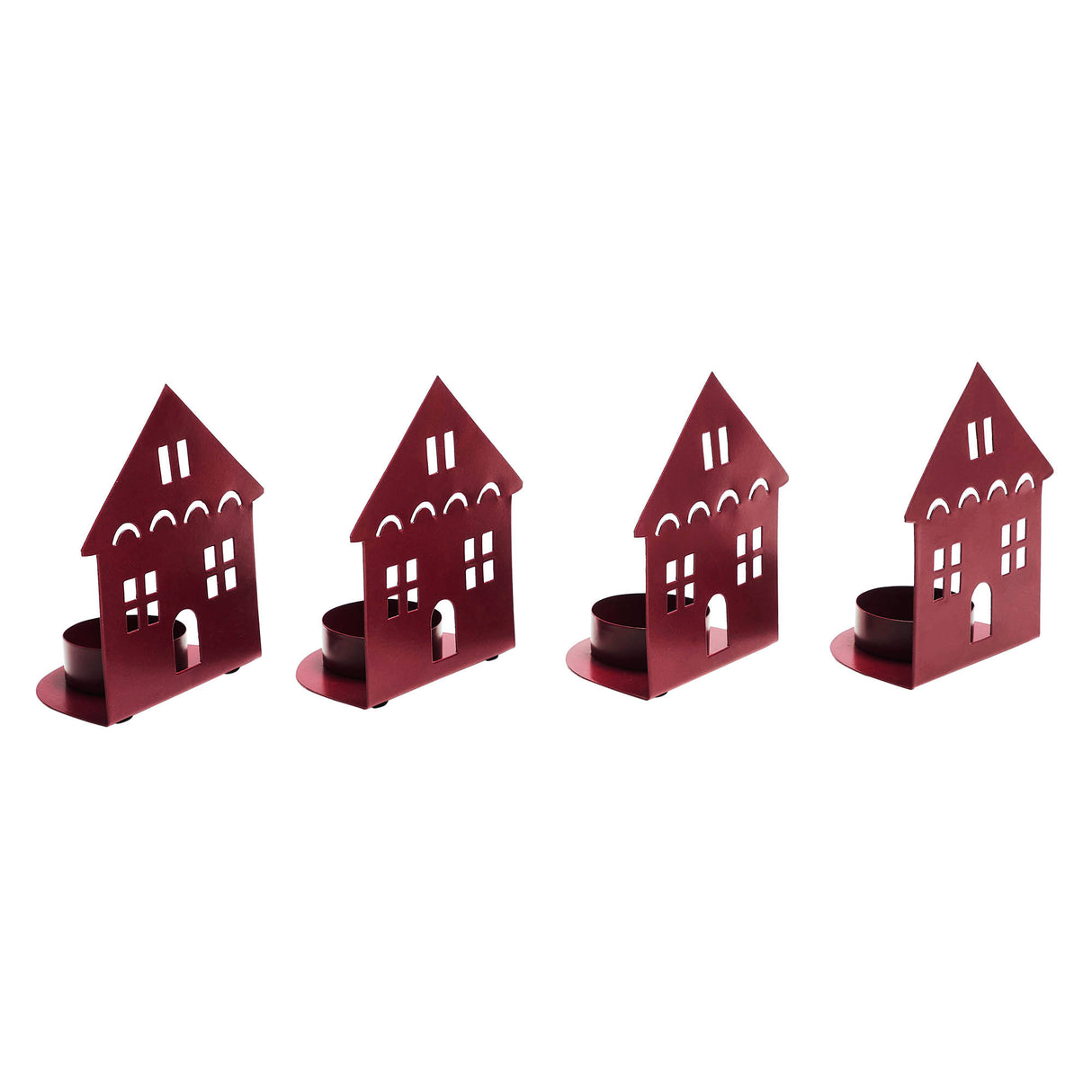 Tealight Holder House Burgundy Set of 4 4.5x3.75x2.25
