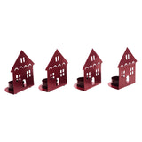 Tealight Holder House Burgundy Set of 4 4.5x3.75x2.25