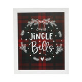 Jingle Bells Wreath Plaid Framed Wall Hanging Sign 12x10