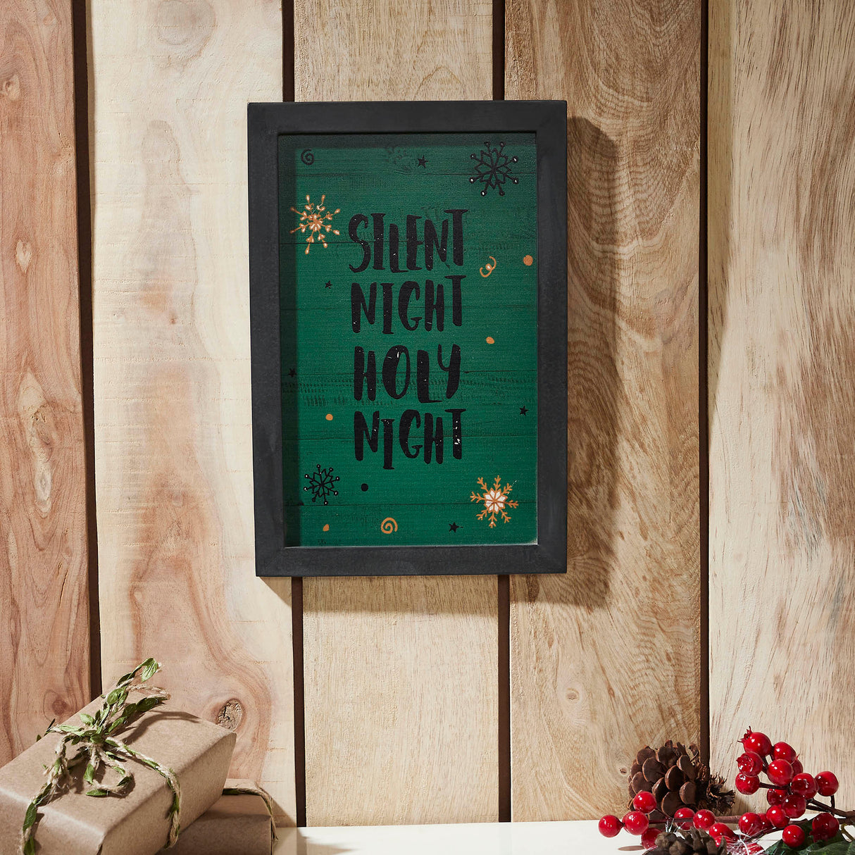Silent Night Holy Night Framed Wall Hanging Sign 12x8