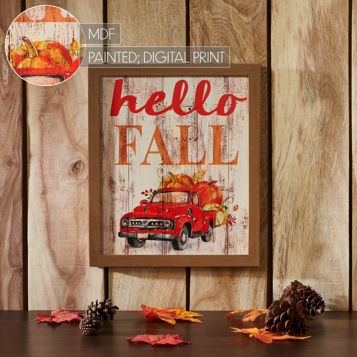 Shiplap Hello Fall Red Truck Wall Sign 13x11