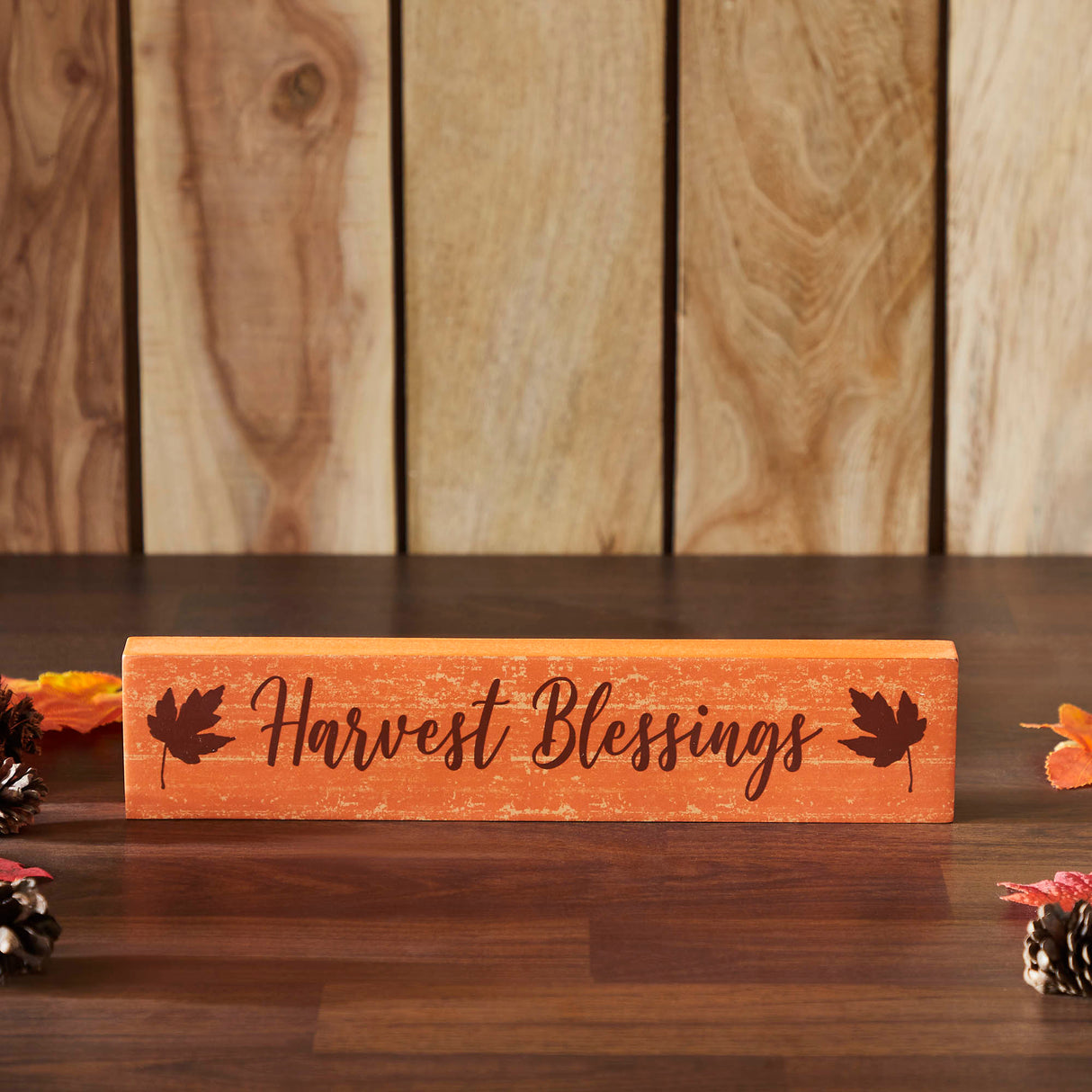 Harvest Blessings Fall Leaves MDF Sign 2.75x13