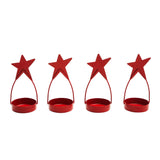 Star Tealight Holder Barn Red Set of 4 4x1.75x1.75