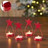Star Tealight Holder Barn Red Set of 4 4x1.75x1.75