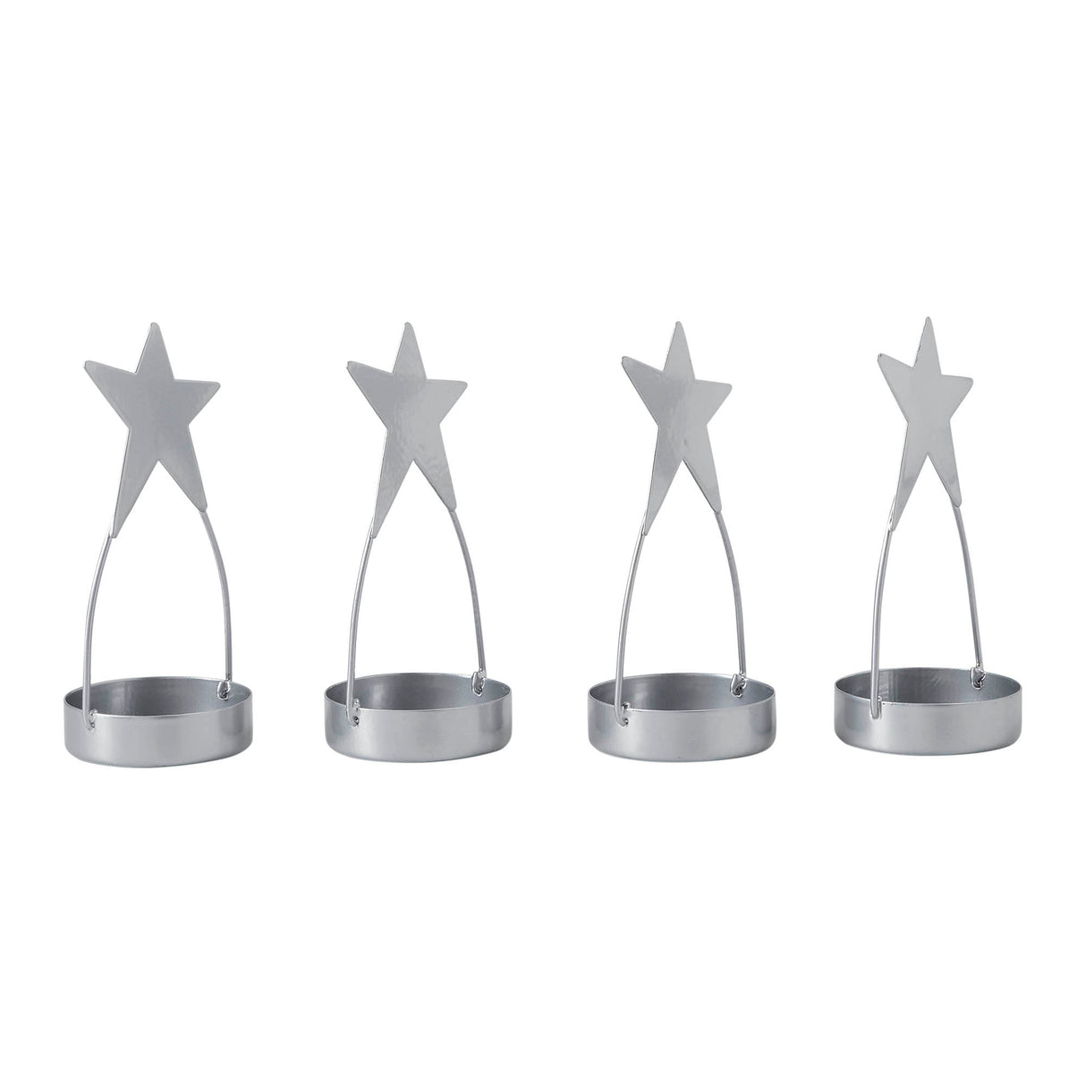Star Tealight Holder Silver Set of 4 4x1.75x1.75