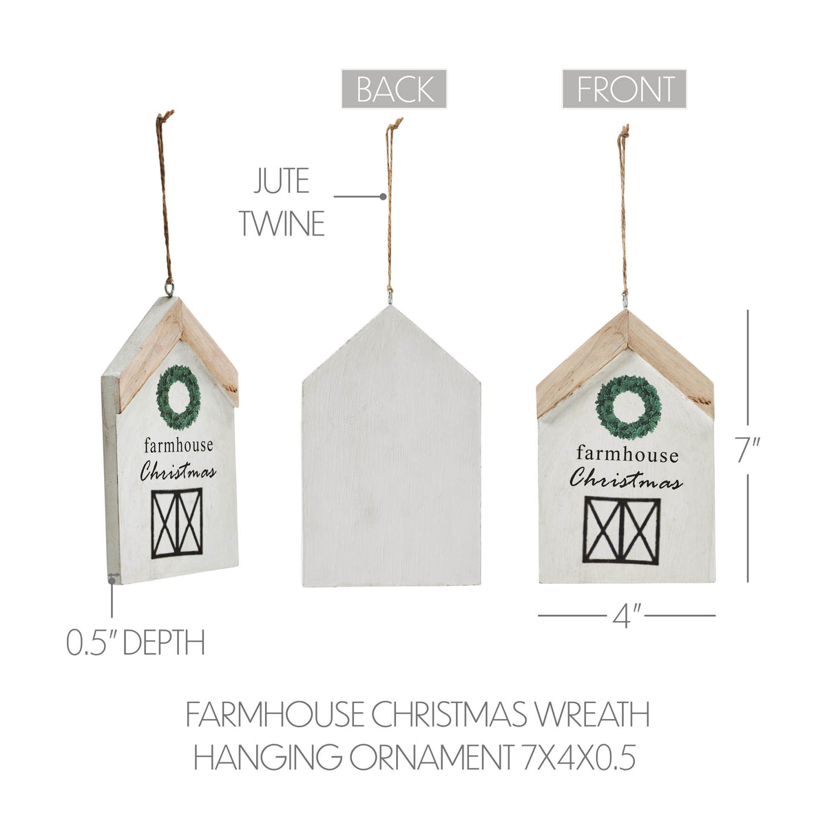 Farmhouse Christmas Wreath Hanging Ornament 7x4x0.5
