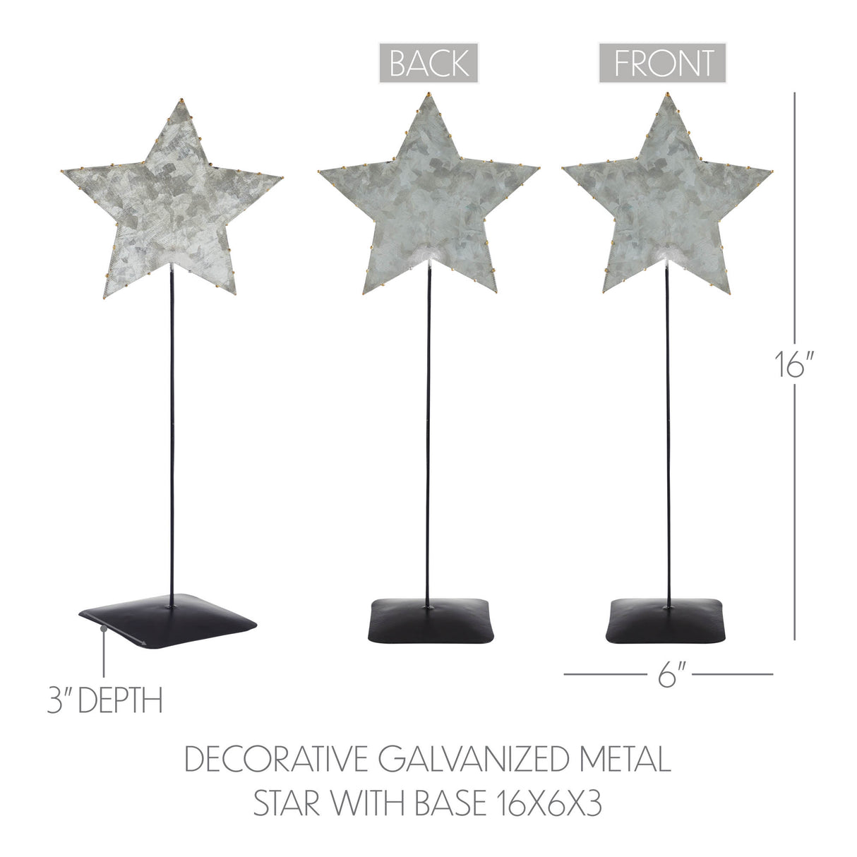 Decorative Galvanized Metal Star With Base 16x6x3