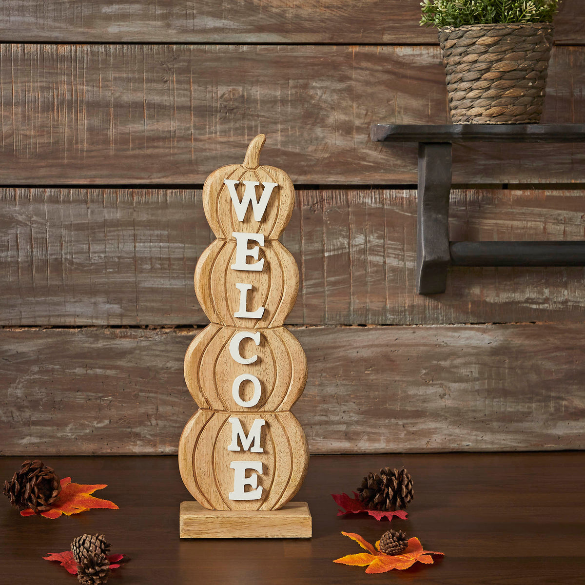 Welcome Back Stack Pumpkin Stack Welcome Wooden Sign – VHC Brands Home Decor