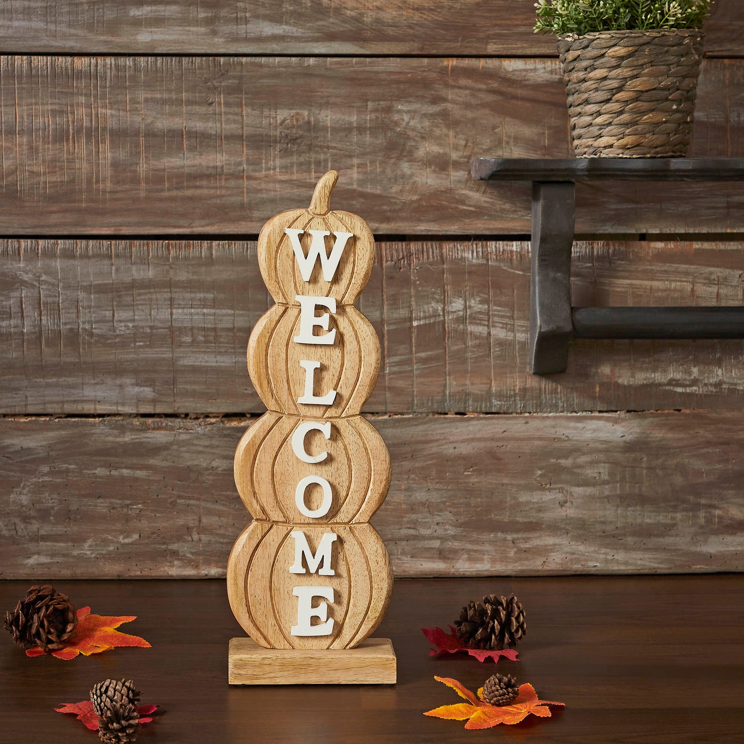 Pumpkin Stack Welcome Wooden Sign