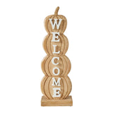 VHC Brands Pumpkin Bounty 2PC Tropical Wood Pumpkin Stack Welcome Wooden Sign ,Small and Large