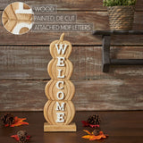VHC Brands Pumpkin Bounty 2PC Tropical Wood Pumpkin Stack Welcome Wooden Sign ,Small and Large