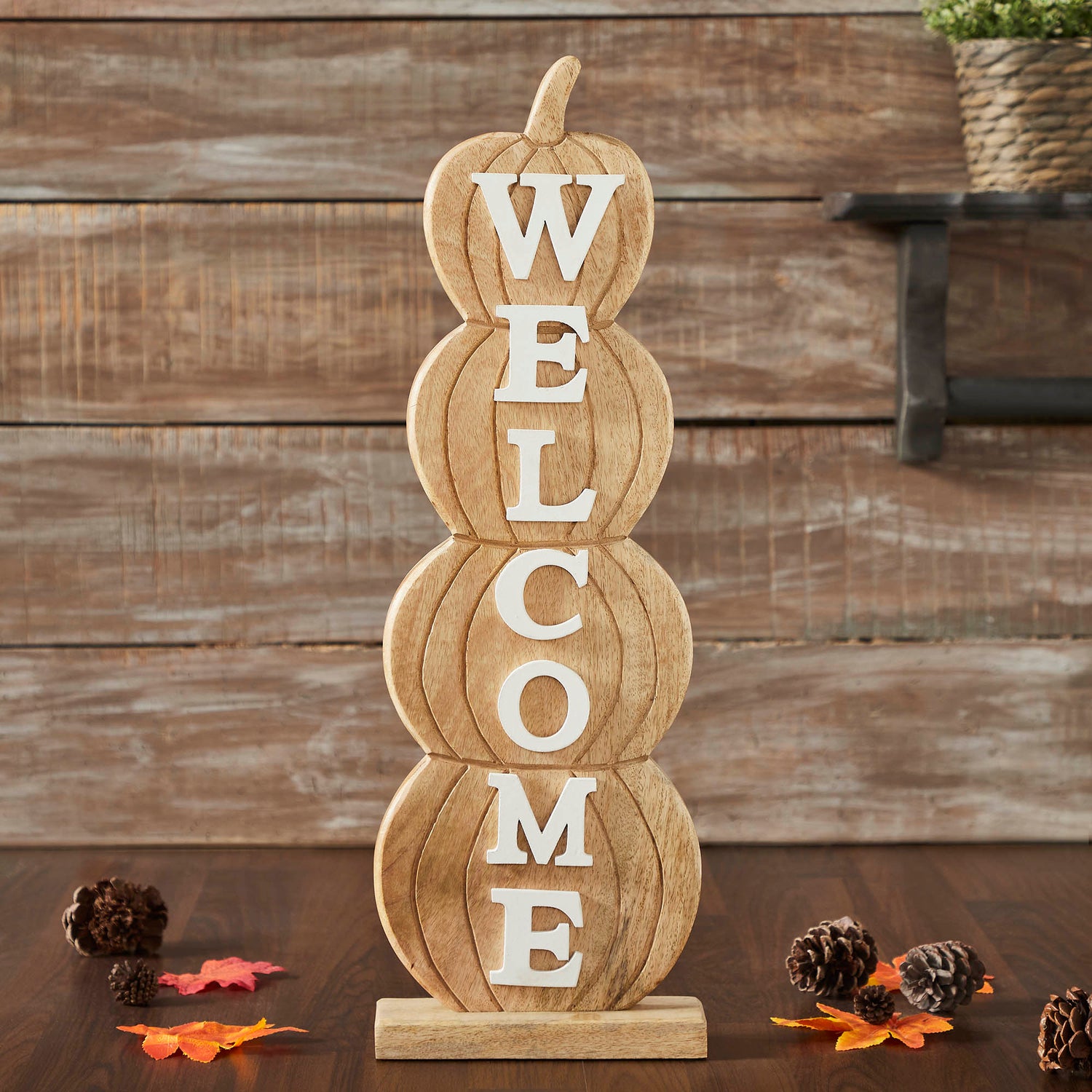 Pumpkin Stack Welcome Wooden Sign