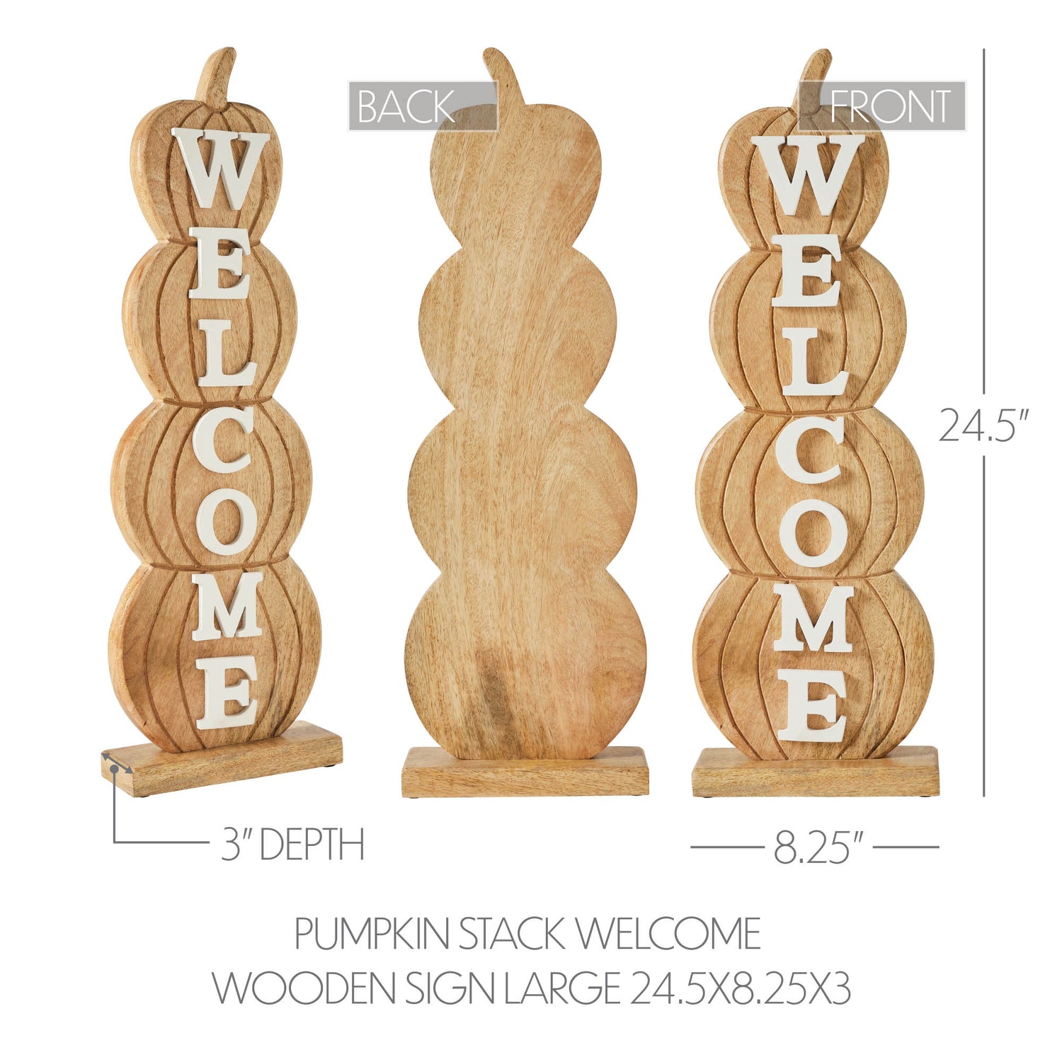 VHC Brands Pumpkin Bounty 2PC Tropical Wood Pumpkin Stack Welcome Wooden Sign ,Small and Large