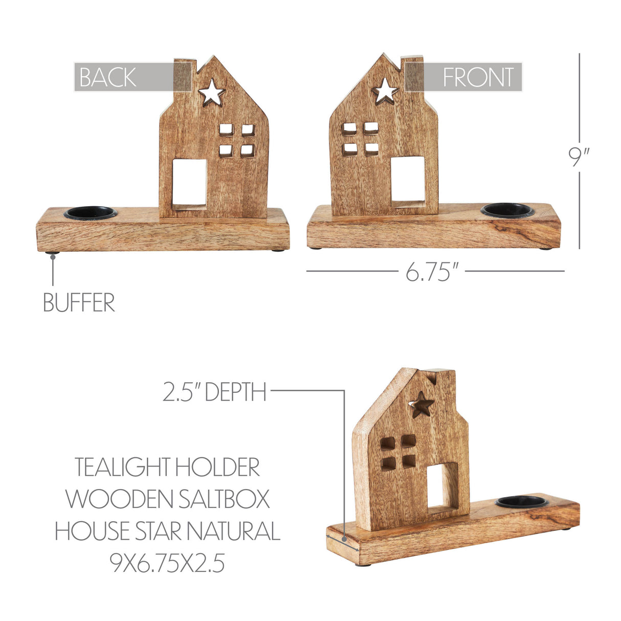 Tropical Wood Tealight Holder Wooden Saltbox House w/ Star Natural