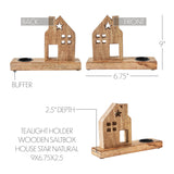 Tropical Wood Tealight Holder Wooden Saltbox House w/ Star Natural