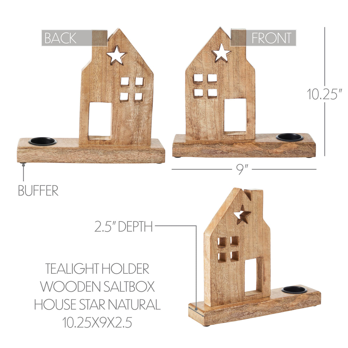 Tropical Wood Tealight Holder Wooden Saltbox House w/ Star Natural