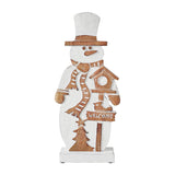 Snowman With Welcome Sign Carved Wooden Figurine 16x7x2.25