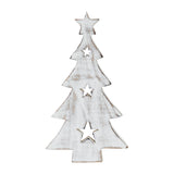 Christmas Tree w/ Stars White Wooden Figurine 8x4.5x1