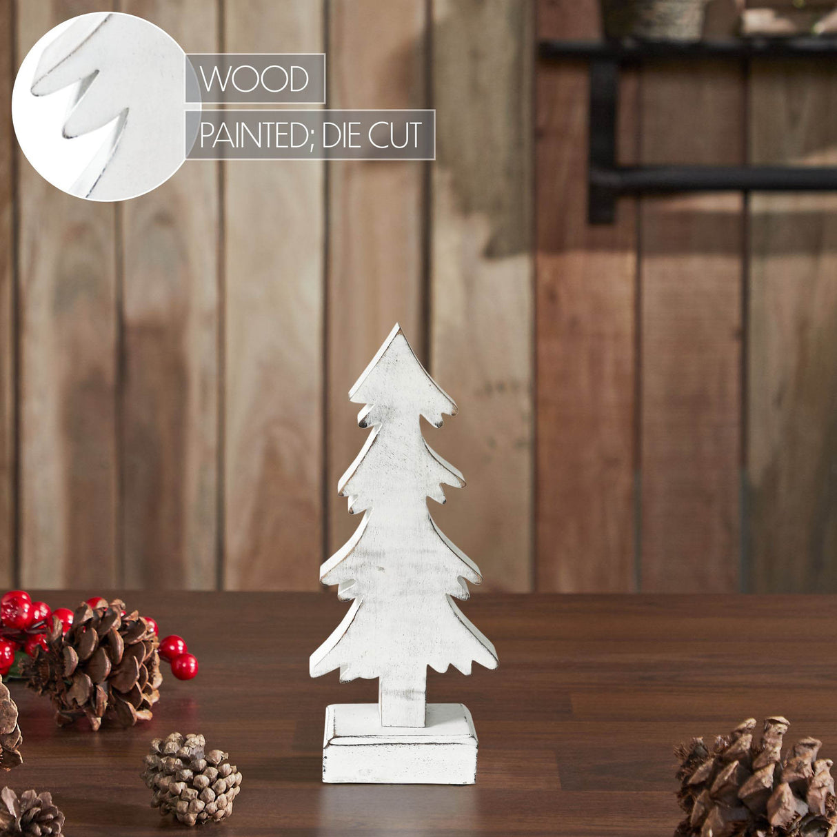 Christmas Evergreens White Wooden Figurine 8.75x3.5x2