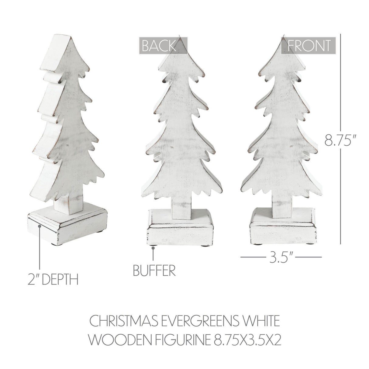Christmas Evergreens White Wooden Figurine 8.75x3.5x2