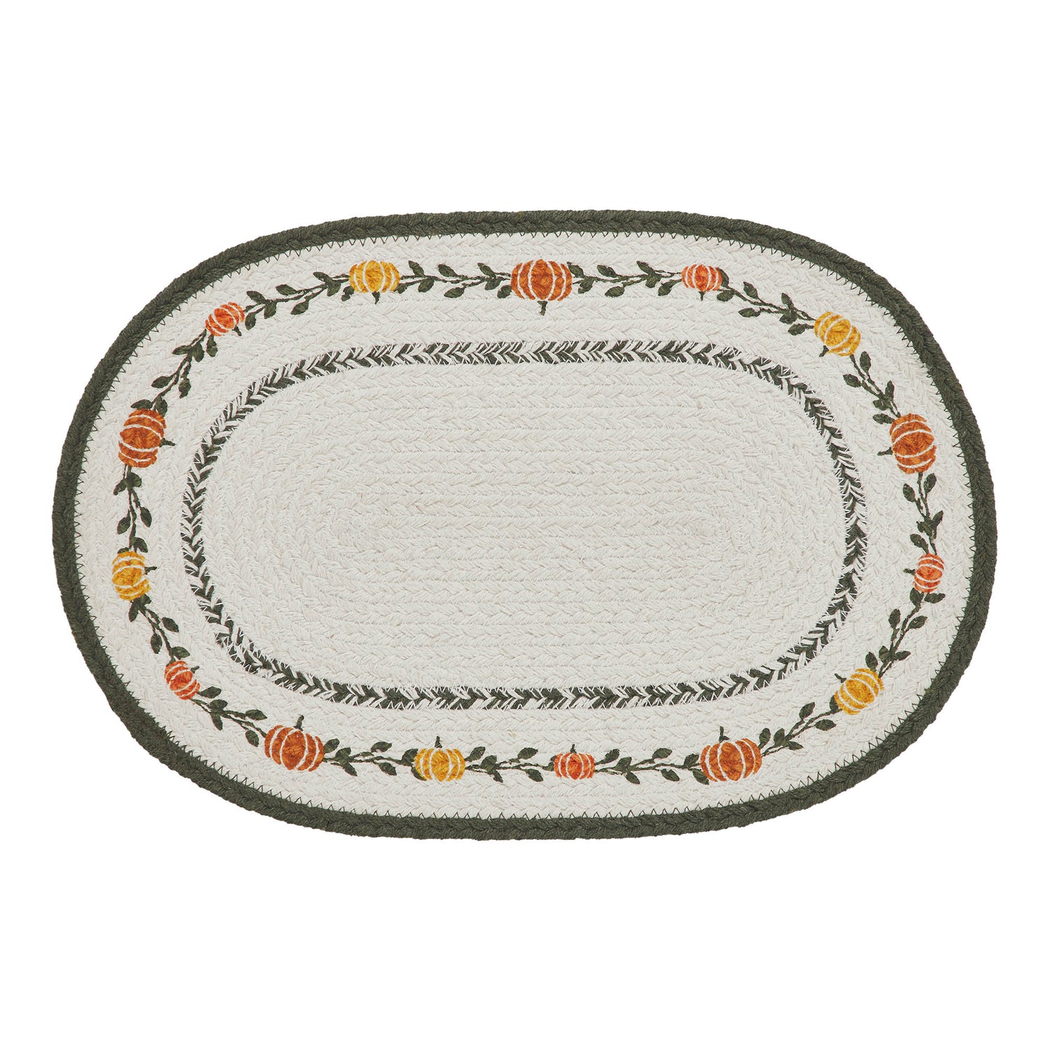 Braided Cotton Pumpkin Bounty Oval Placemat Stencil 10x15, Decorative Fall Placemat, Table Decor for Fall and Thanksgiving, 2 Pack