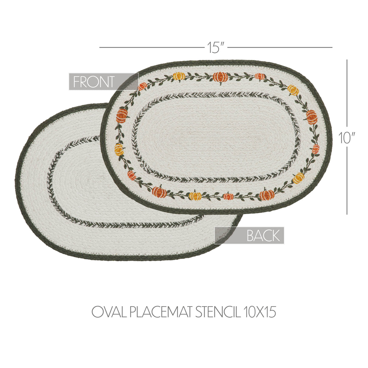 Braided Cotton Pumpkin Bounty Oval Placemat Stencil 10x15, Decorative Fall Placemat, Table Decor for Fall and Thanksgiving, 2 Pack