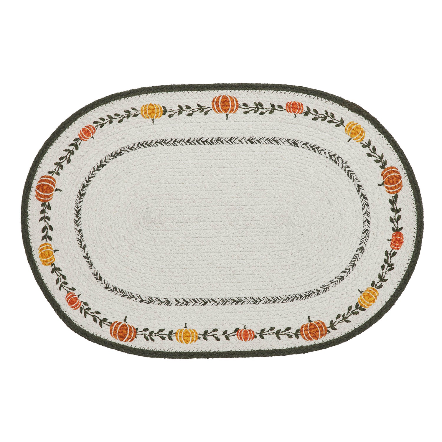 Braided Cotton Pumpkin Bounty Oval Placemat Stencil 13x19, Decorative Fall Placemat, Table Decor for Fall and Thanksgiving, 12 Pack 12 Pack