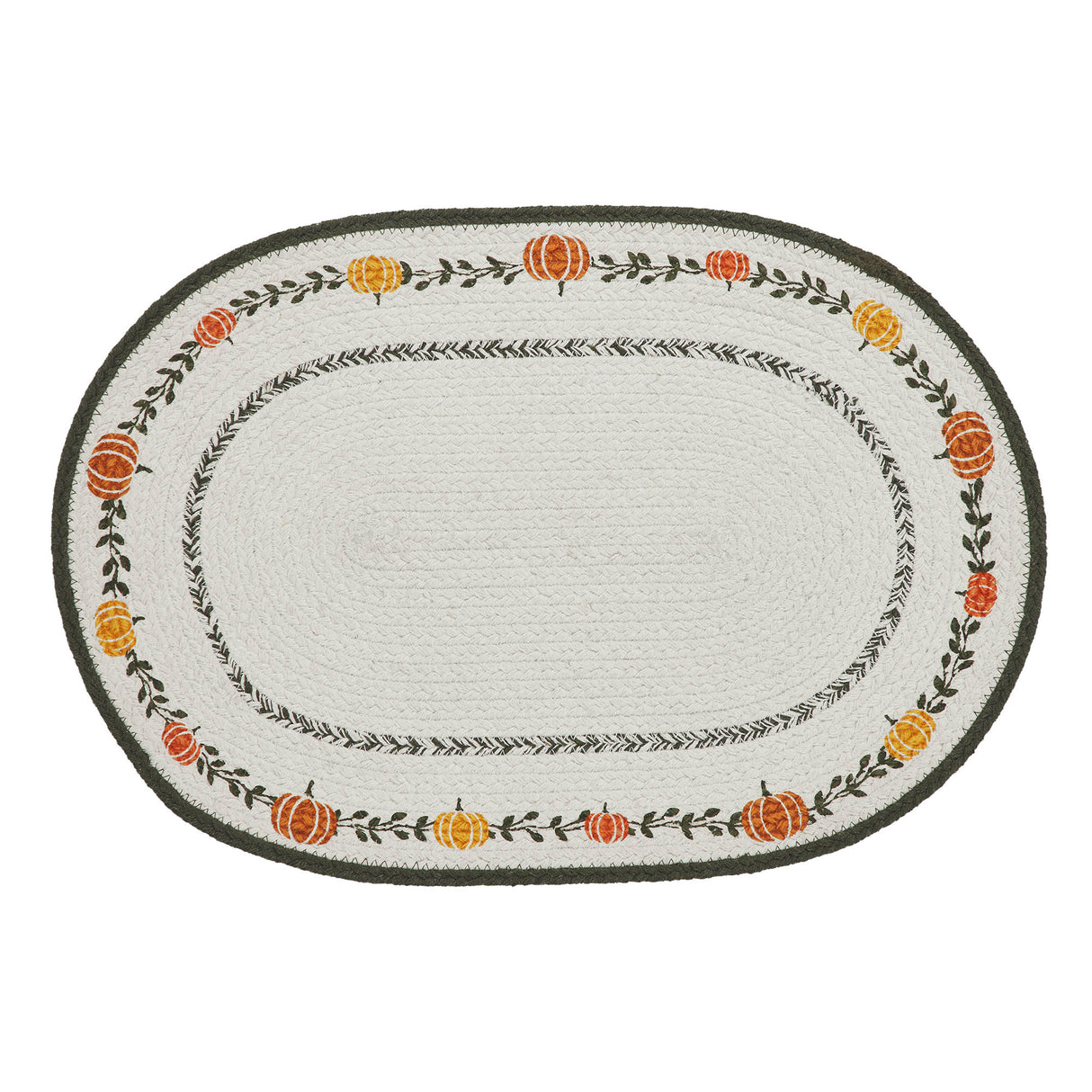 Braided Cotton Pumpkin Bounty Oval Placemat Stencil 13x19, Decorative Fall Placemat, Table Decor for Fall and Thanksgiving, 6 Pack 6 Pack