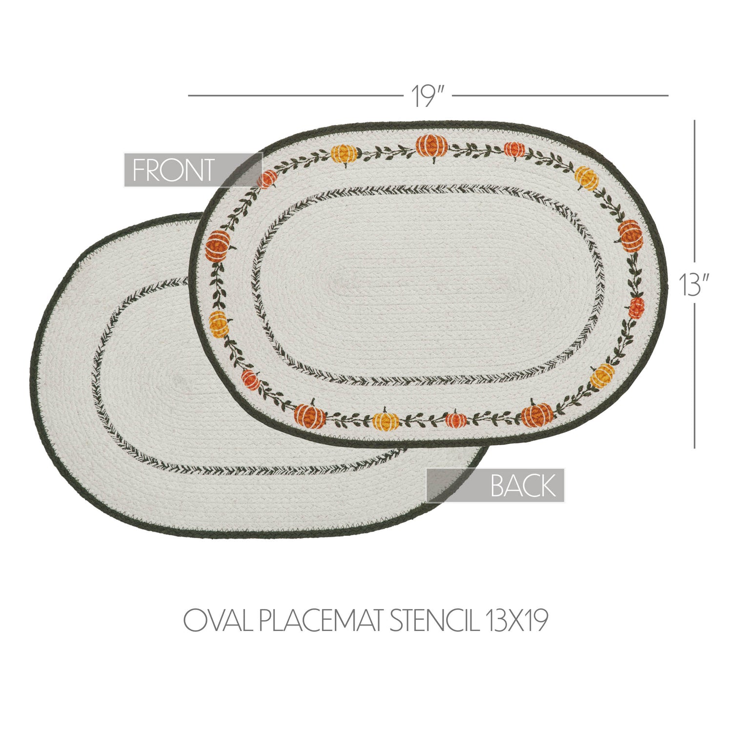 Braided Cotton Pumpkin Bounty Oval Placemat Stencil 13x19, Decorative Fall Placemat, Table Decor for Fall and Thanksgiving, 6 Pack 6 Pack
