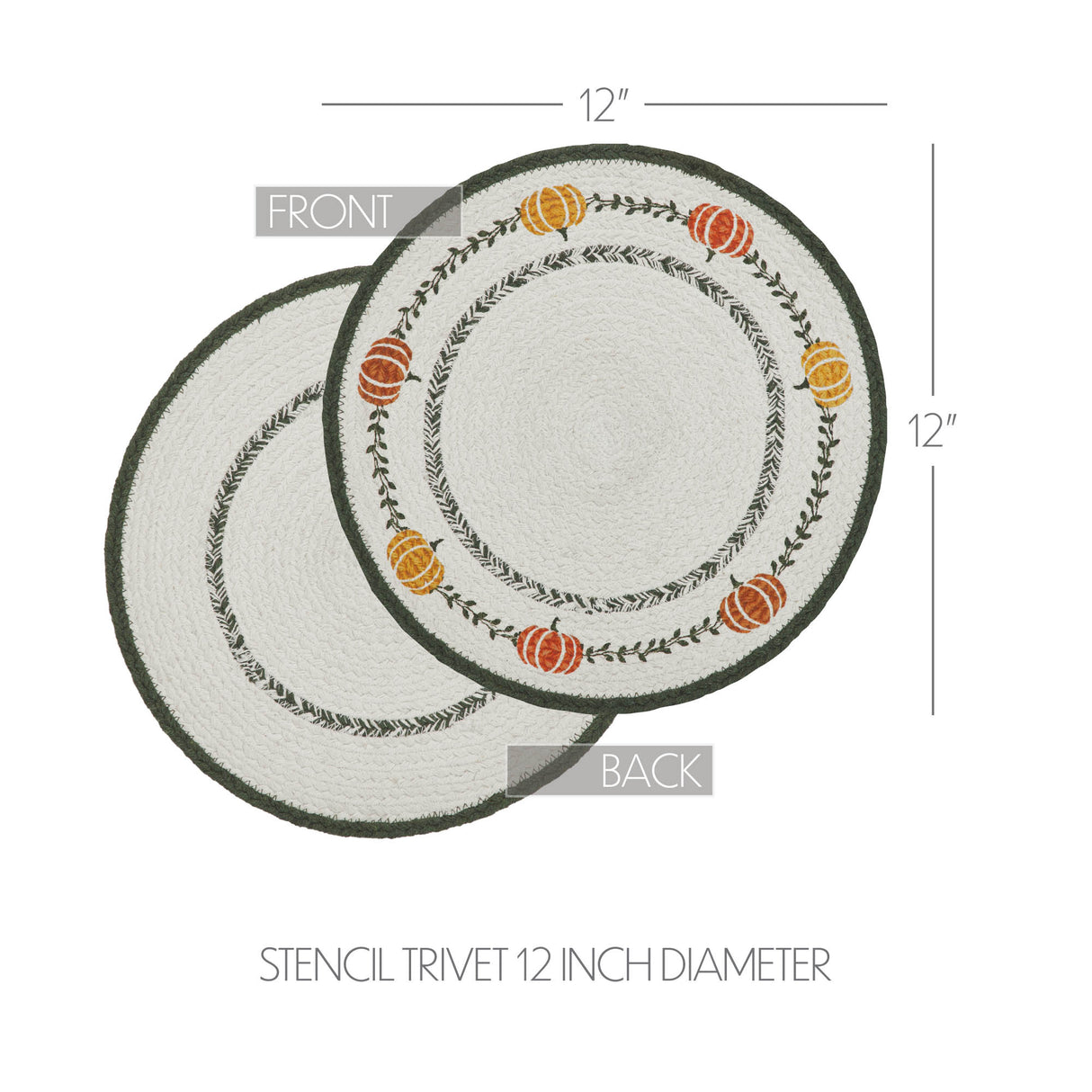 Braided Cotton Pumpkin Bounty Stencil Trivet 12, Set of 3