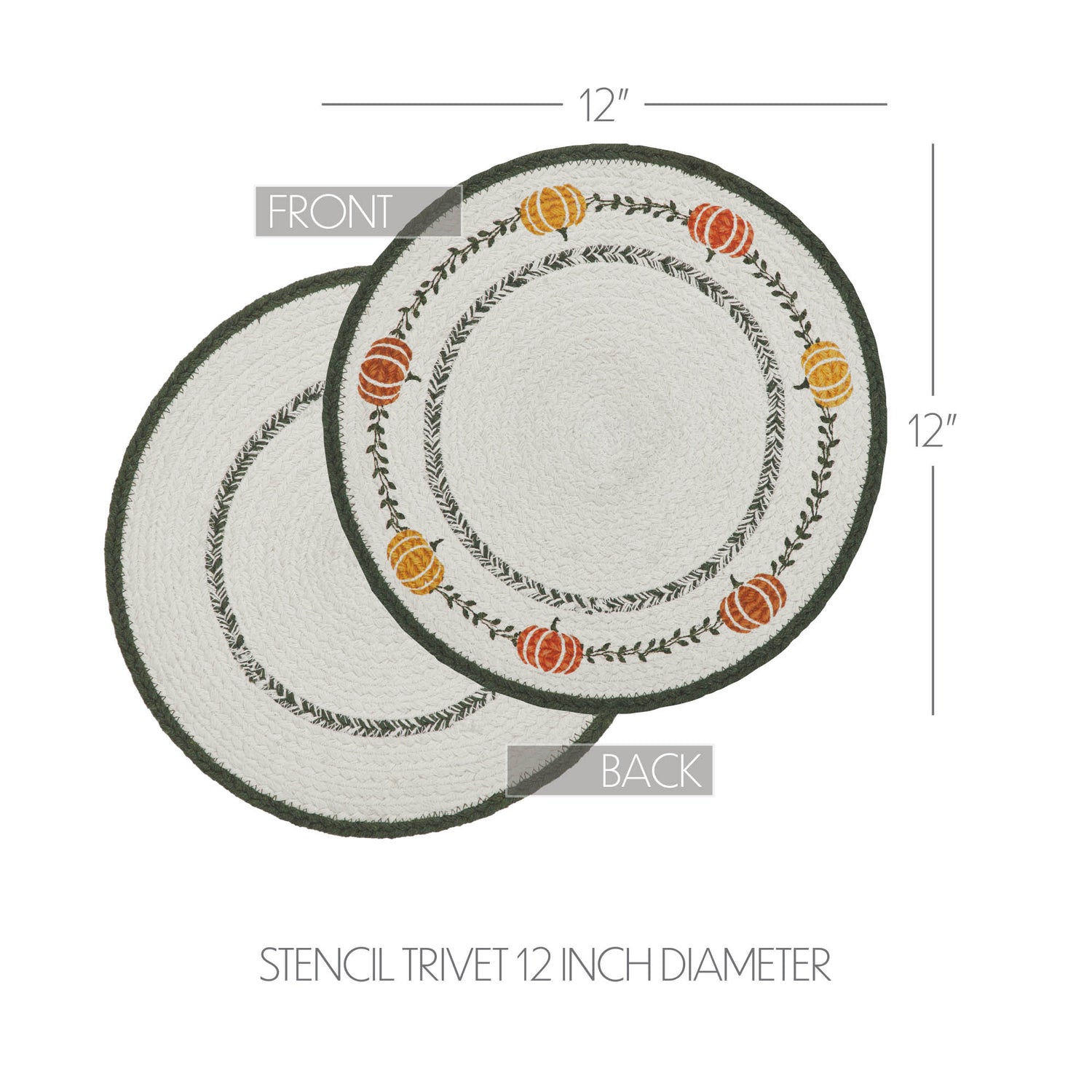 Braided Cotton Pumpkin Bounty Stencil Trivet 12, Set of 3