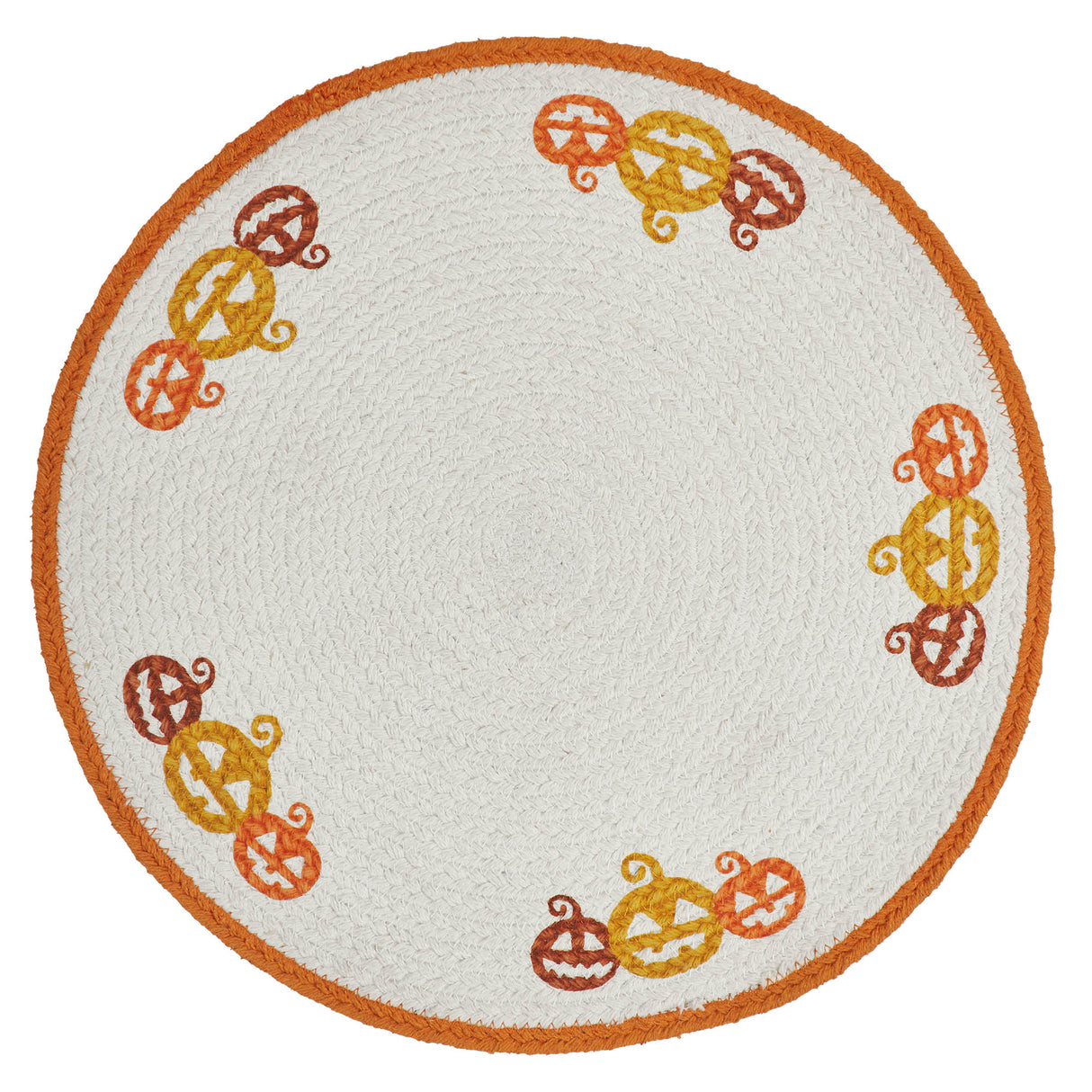 Braided Cotton Country Halloween Stencil Placemat 14 inch Diameter, Decorative Fall Placemat, Table Decor for Fall and Halloween, 2 Pack