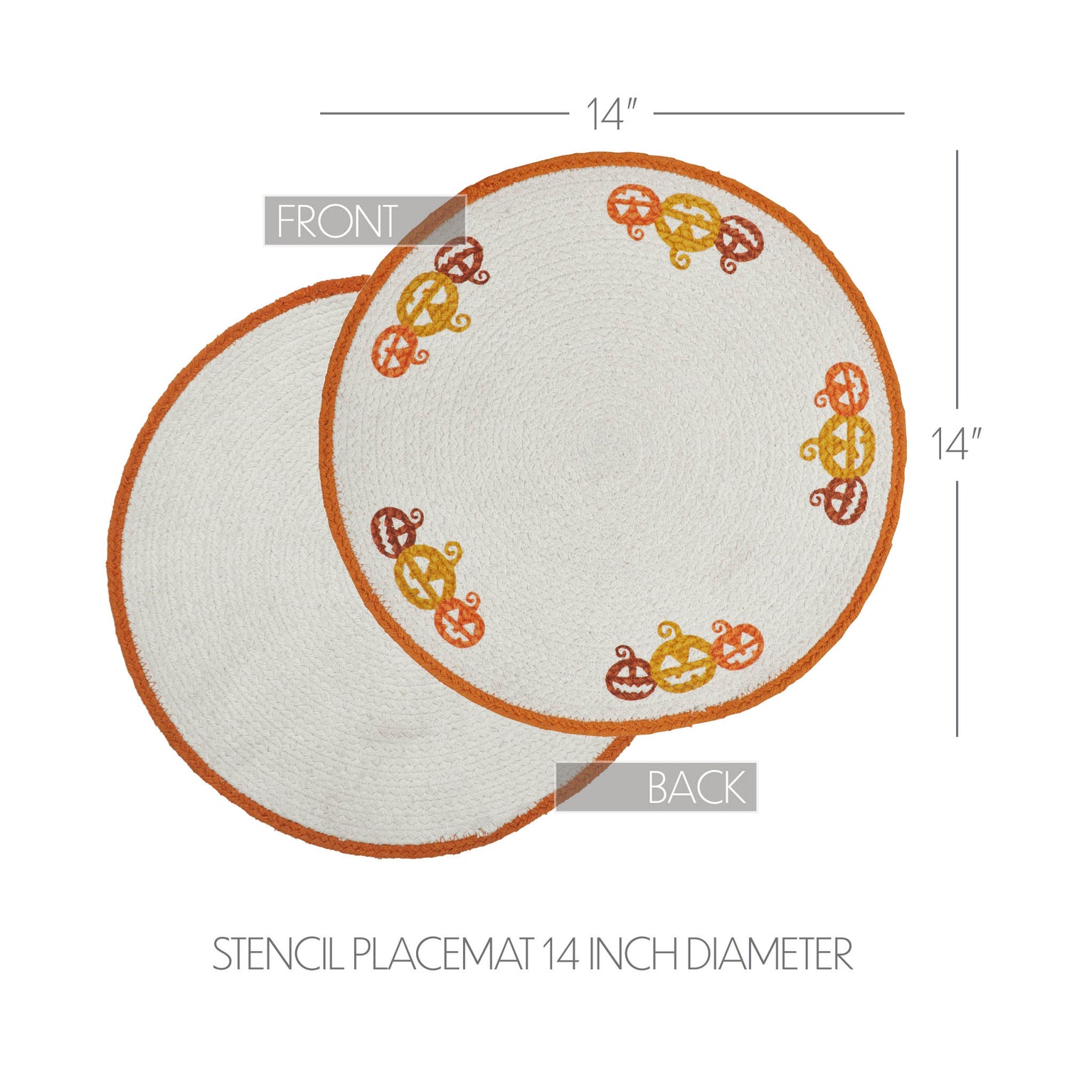 Braided Cotton Country Halloween Stencil Placemat 14 inch Diameter, Decorative Fall Placemat, Table Decor for Fall and Halloween, 8 Pack 8 Pack