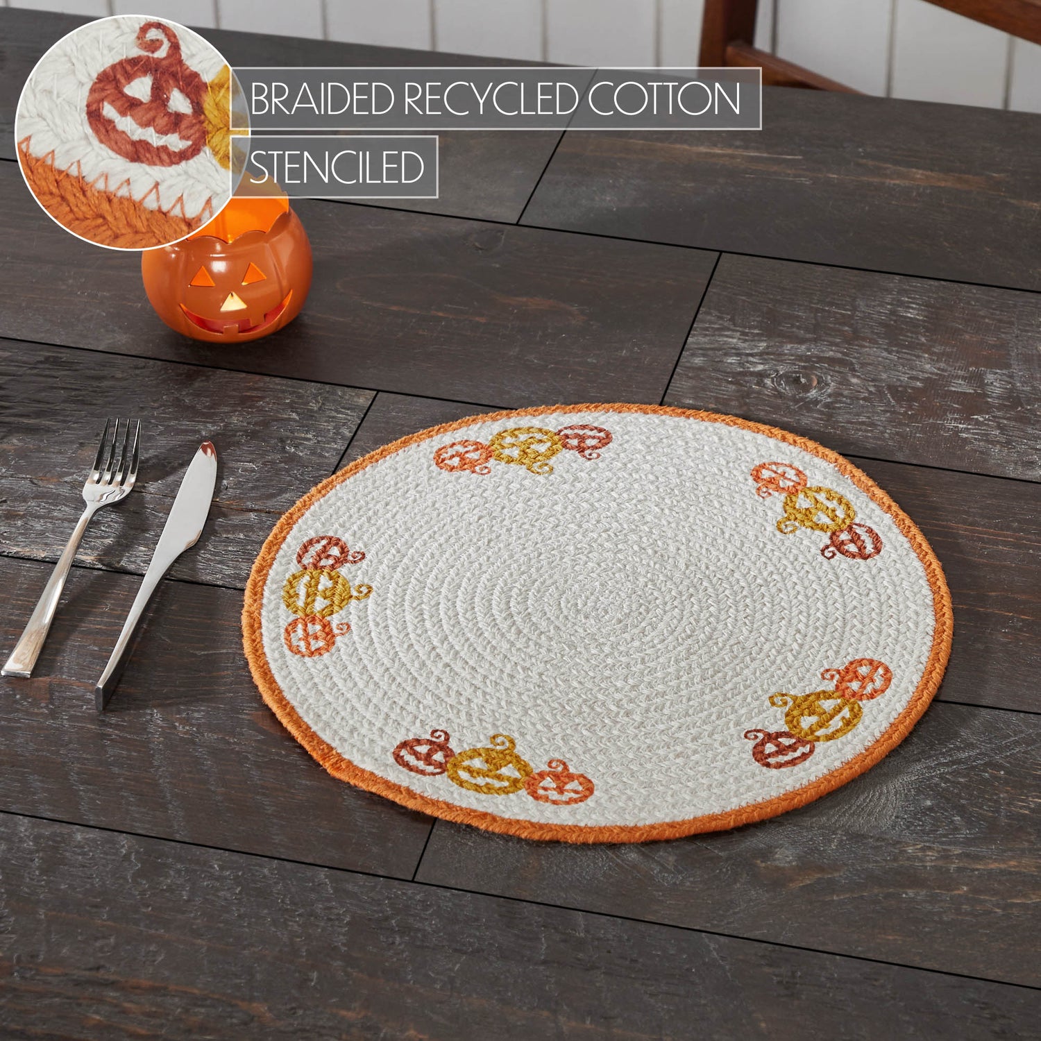 Braided Cotton Country Halloween Stencil Placemat 14 inch Diameter, Decorative Fall Placemat, Table Decor for Fall and Halloween, 12 Pack 12 Pack