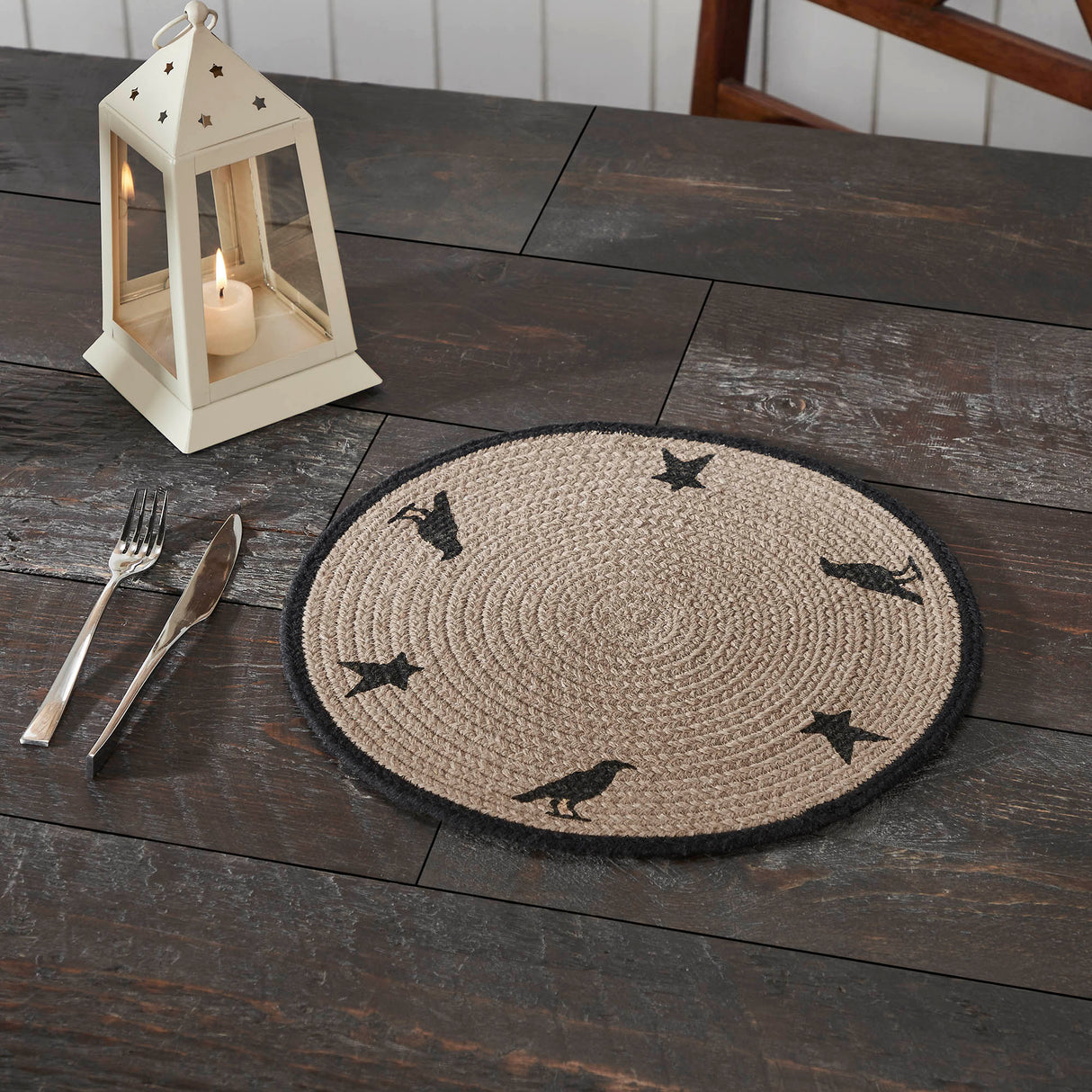 Braided Cotton Raven Harvest Stencil Placemat 14 inch Diameter, Decorative Fall Placemat, Table Decor for Fall and Thanksgiving, 12 Pack 12 Pack