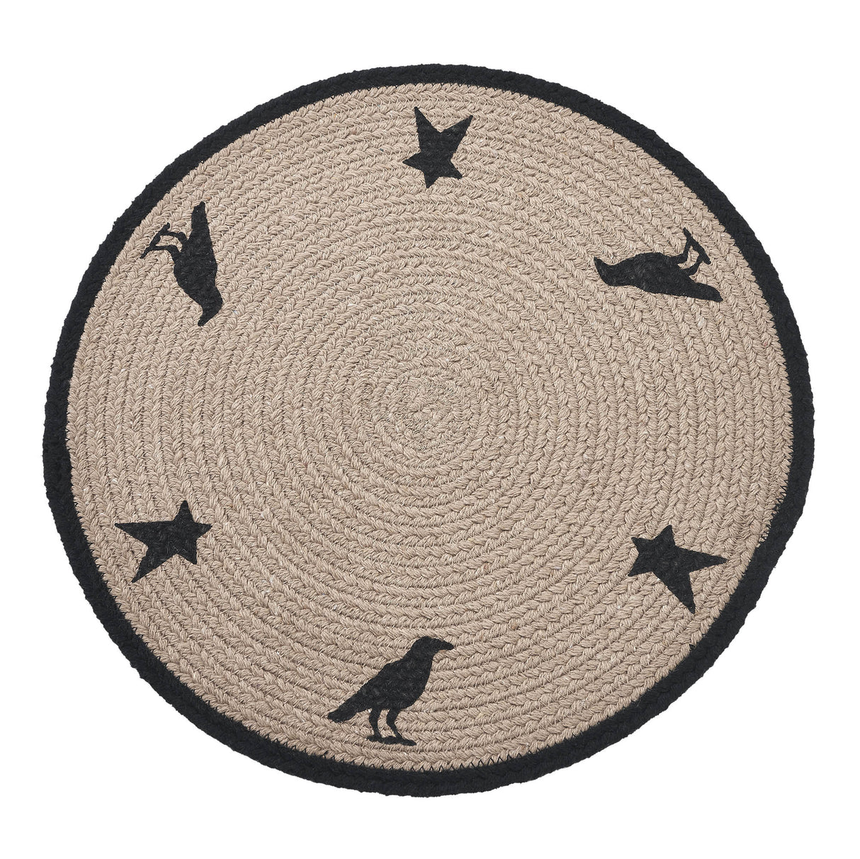 Braided Cotton Raven Harvest Stencil Placemat 14 inch Diameter, Decorative Fall Placemat, Table Decor for Fall and Thanksgiving, 4 Pack 4 Pack