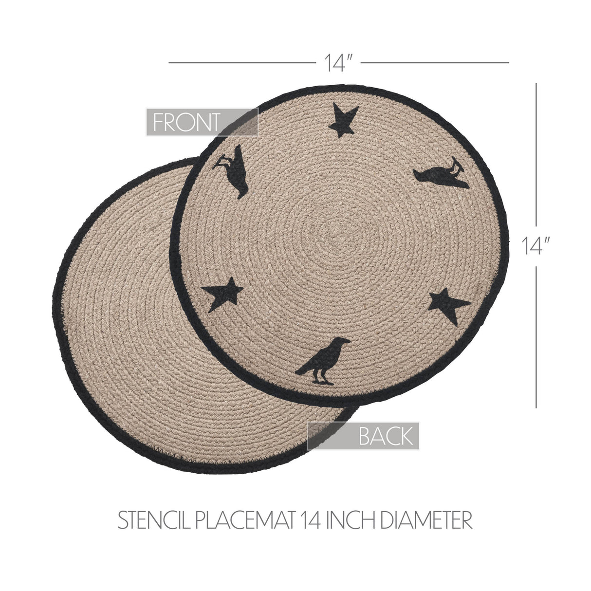 Braided Cotton Raven Harvest Stencil Placemat 14 inch Diameter, Decorative Fall Placemat, Table Decor for Fall and Thanksgiving, 6 Pack 6 Pack