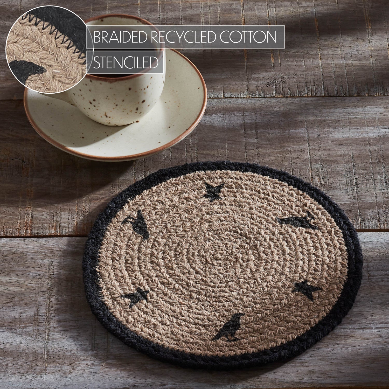 Braided Cotton Raven Harvest Stencil Trivet 8, Set of 3