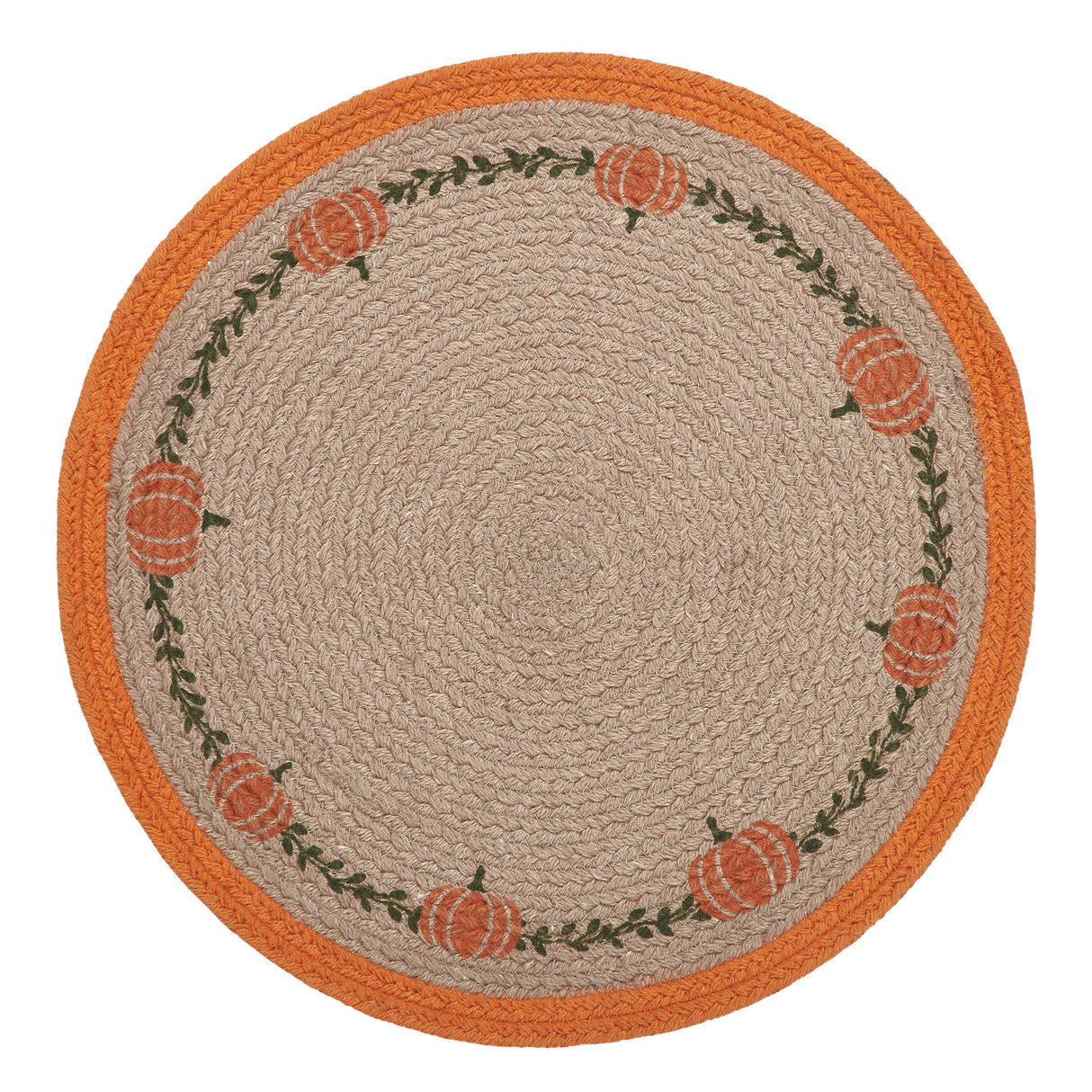 Braided Cotton Harvest Blessings Natural Stencil Pumpkin Placemat 14 inch Diameter, Decorative Fall Placemat, Table Decor for Fall and Thanksgiving, 4 Pack 4 Pack