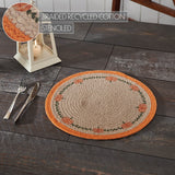 Braided Cotton Harvest Blessings Natural Stencil Pumpkin Placemat 14 inch Diameter, Decorative Fall Placemat, Table Decor for Fall and Thanksgiving, 6 Pack 6 Pack