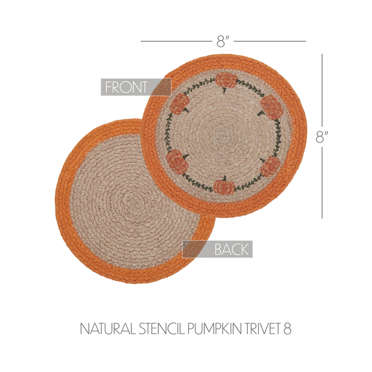 Jute Harvest Blessings Natural Stencil Pumpkin Trivet 8, Set of 3
