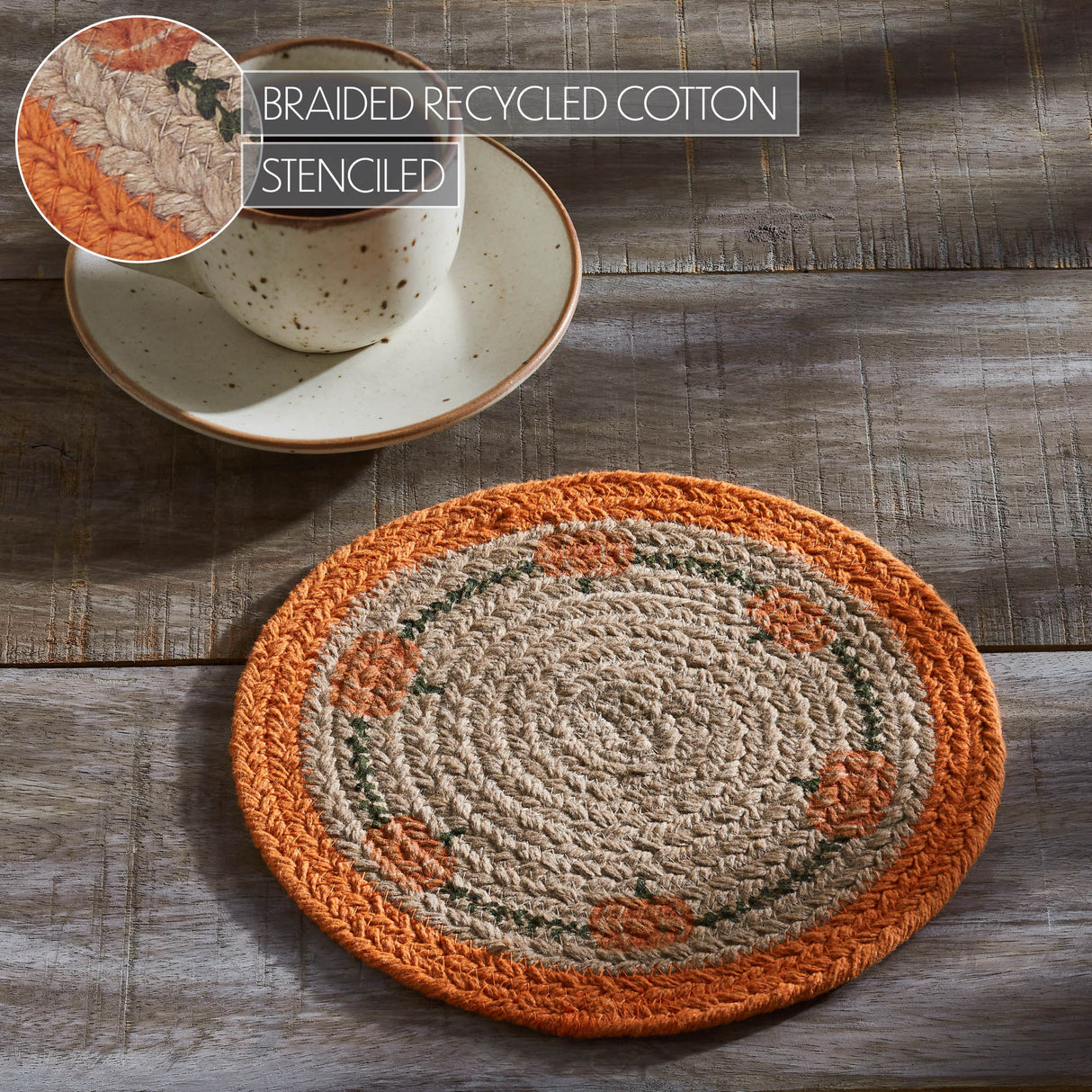 Jute Harvest Blessings Natural Stencil Pumpkin Trivet 8, Set of 3