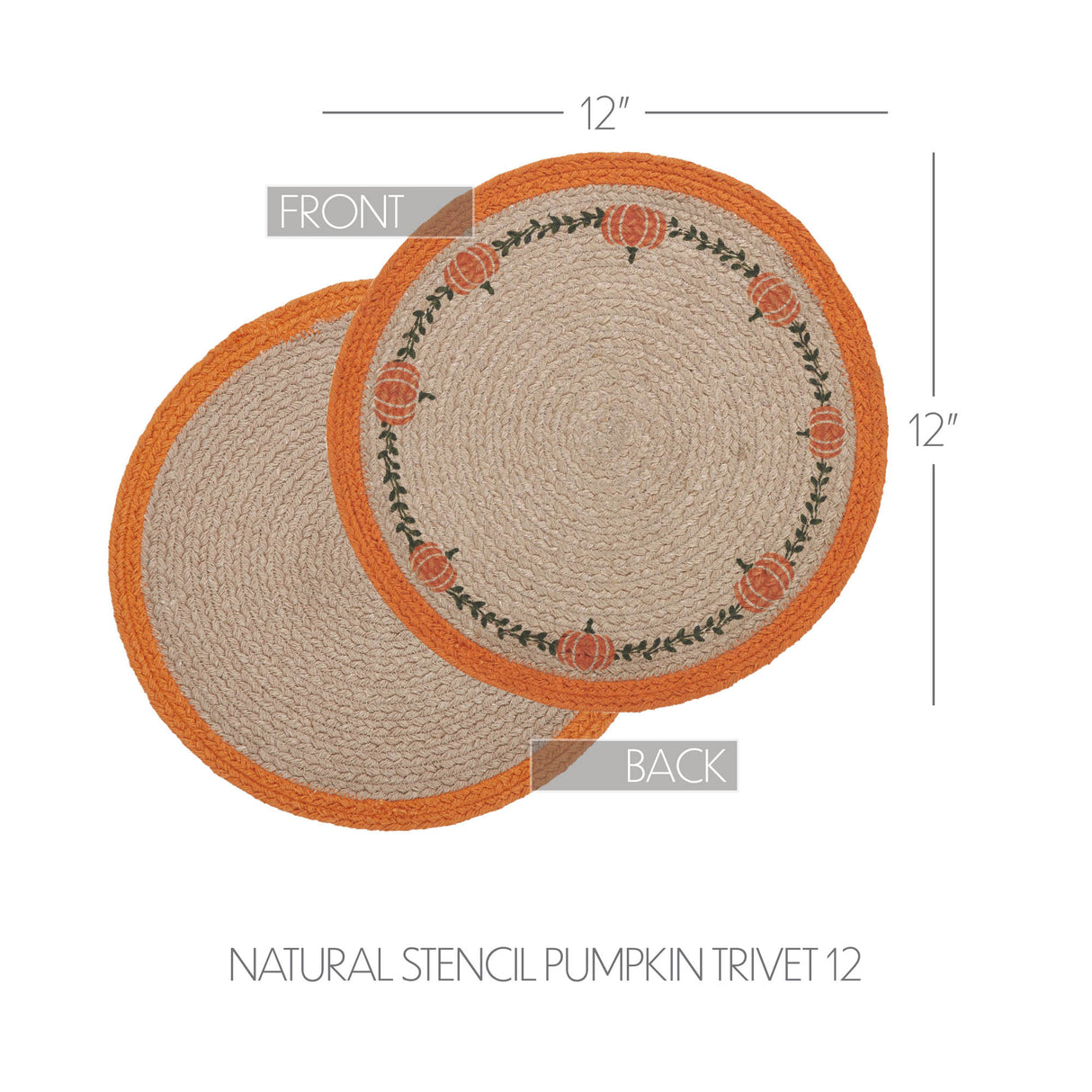 Jute Harvest Blessings Natural Stencil Pumpkin Trivet 12, Set of 3