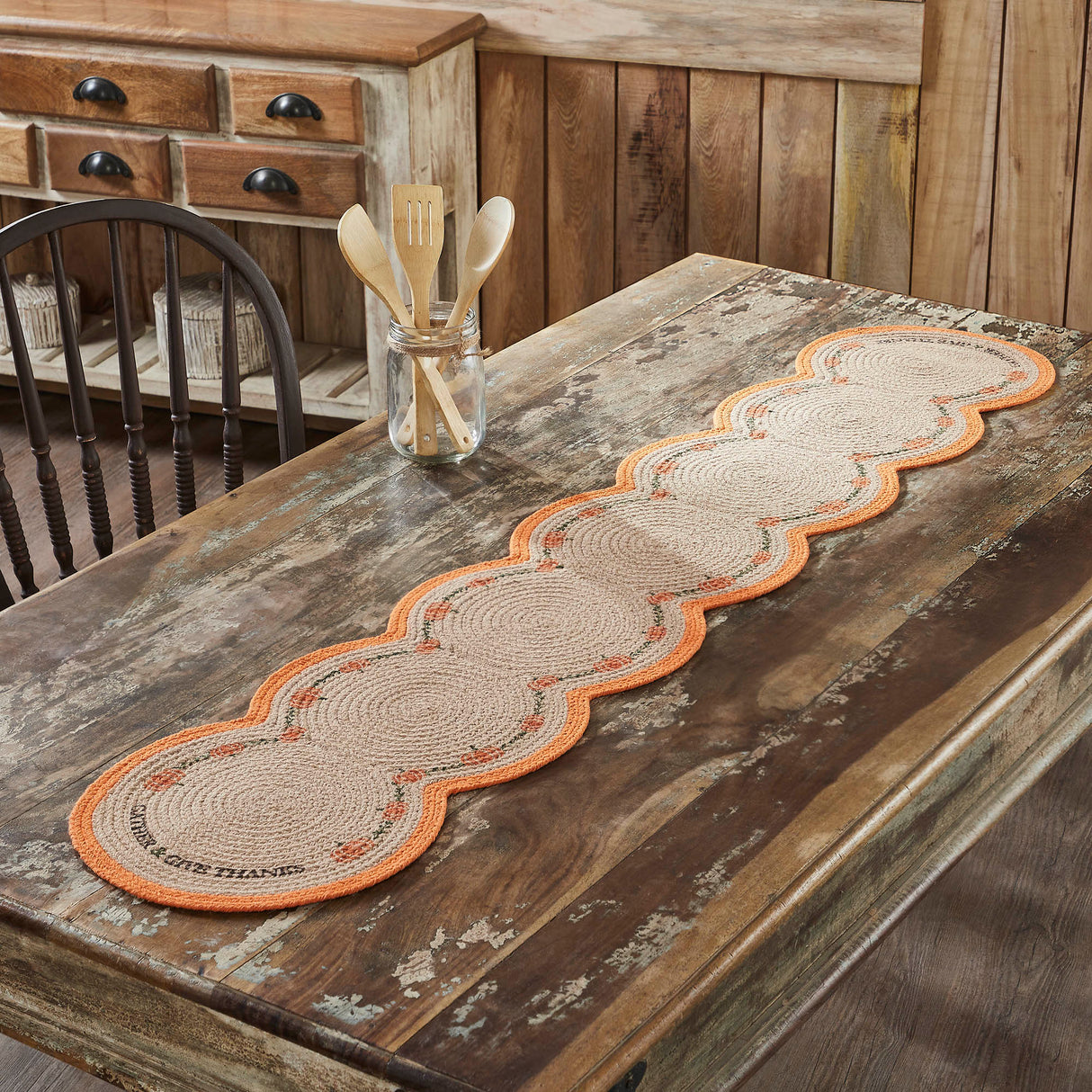 Harvest Blessings Natural Stencil Pumpkin Runner