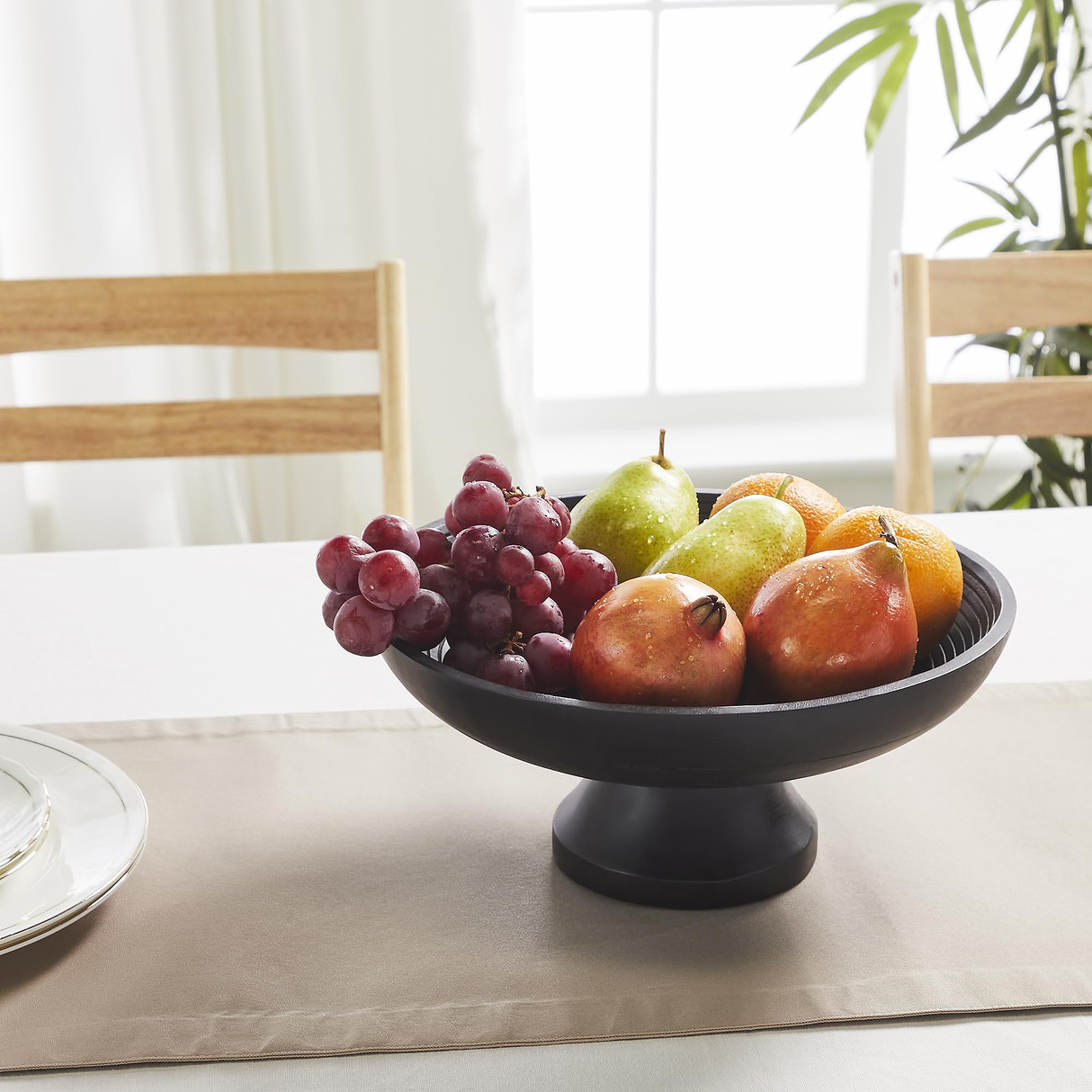 Ribbed Black Wooden Bowl 12x12x5.75