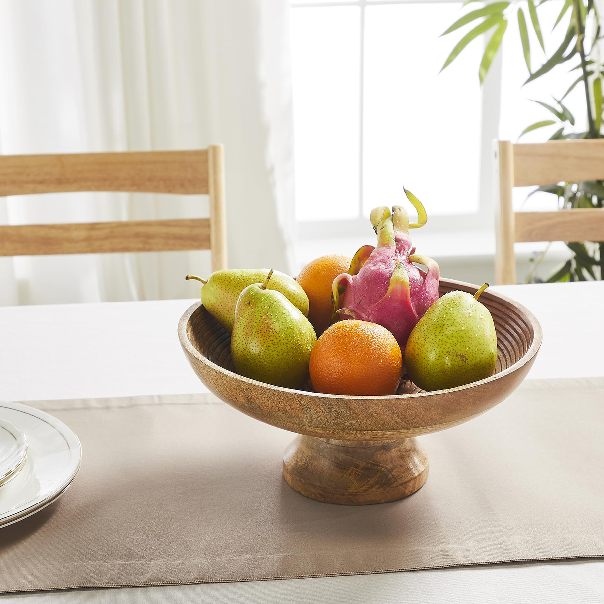Ribbed Natural Wooden Bowl 12x12x5.75